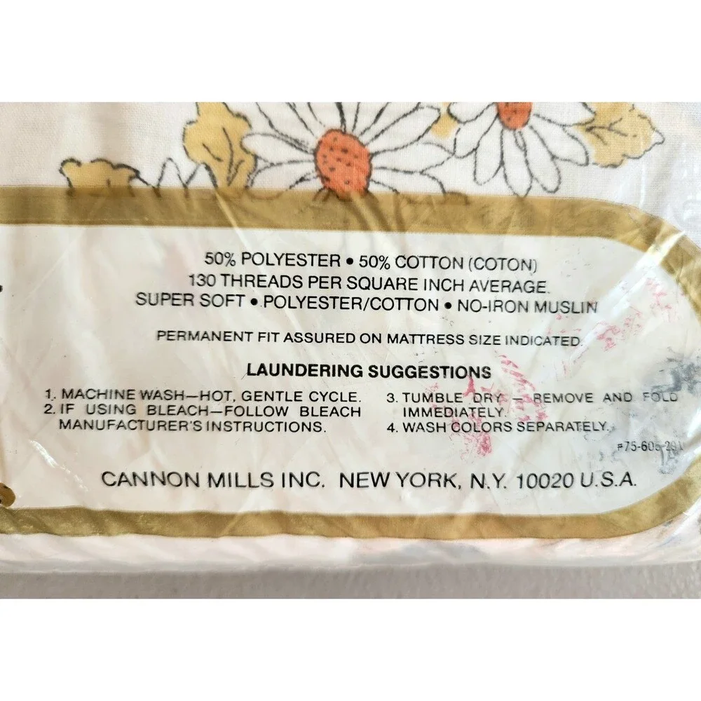 Vintage NWT NOS Cannon EDGEMONT Full Fitted Sheet Floral Garlands Muslin  *